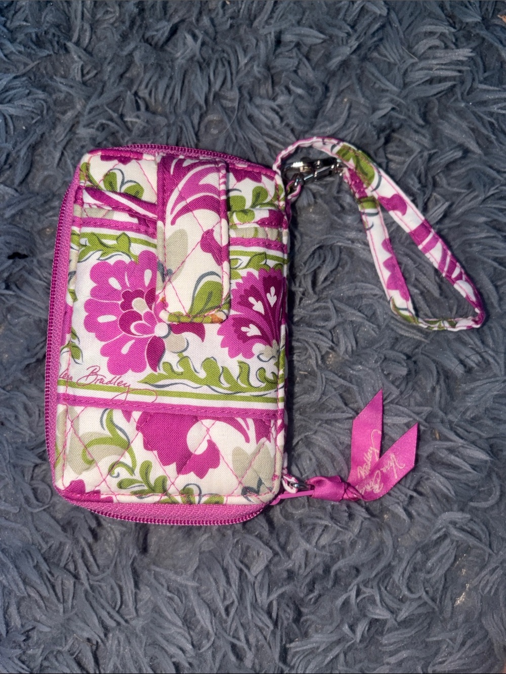 Vera Bradley Pink and Green Floral Quilted Wristlet